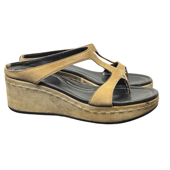 Donald Pliner Shula Wedge Sandals Beige Suede Size 7.5 Boho Contemporary - Picture 2 of 12